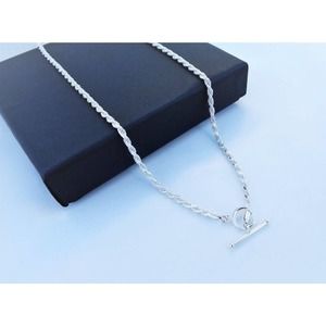 925 ITALY SOLID Sterling Silver Toggle Clasp Chain, T Bar Necklace Rope Chain